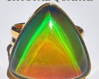 Sovereign of Lightning - Mood Ring - 20 mm - Sterling Silver 925 (pure or gold plated) - AAA Crystal Quartz 19 carat - world premiere