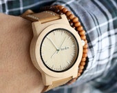 Mens Watch With Leather Strap, Wood Watch For Men, Maple Wood Mens Watch - KNTY-L