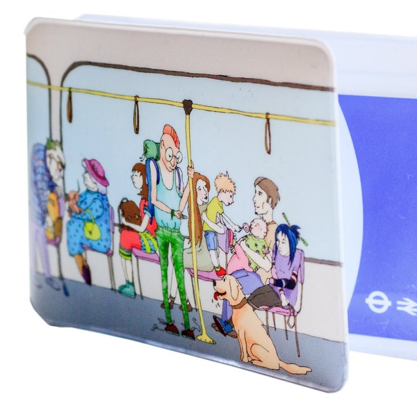 Oyster Card Holder - Passengers on the tube. Travel Card Holder. Card Wallet. Oyster card. Ticket holder. London travel