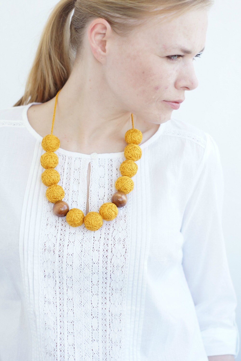 Mustard long beads handmade necklace thread cotton for women Etsy