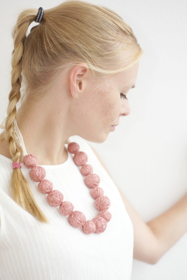 Pink long beads lace necklace balls thread cotton for women Etsy