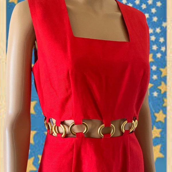 Vintage Cutaway Cut Out Metal Ring 60s 90s Mini Dress