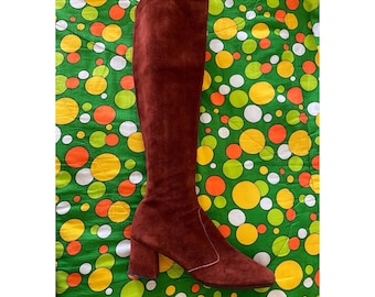 SOLD 70s Suede Skinny Fit OTK Thigh High Gogo Boots 60s