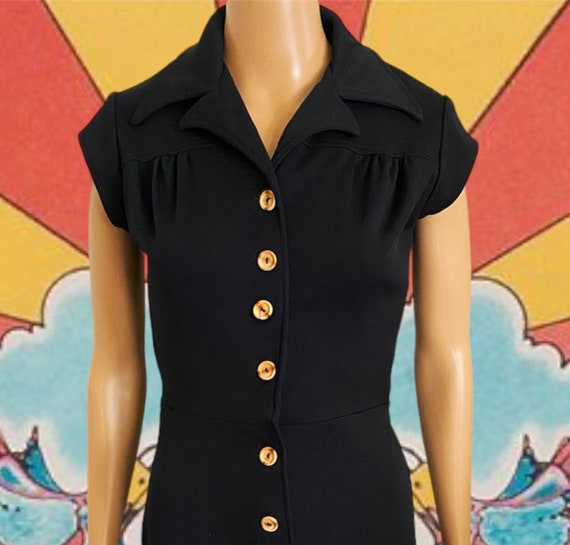 70s Bell Bottom Jumpsuit Collared Fitted Flare Gem