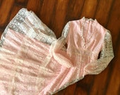 70s Gunne Sax style Prairie Dress Lace Corset Pink Vintage Maxi Cottage Core