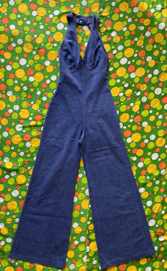 Rare 70s Bell Bottom Halter Jumpsuit Outrageous D… - image 7