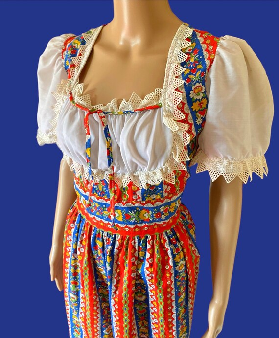 Vintage 70s Drindl Milkmaid Cottage Prairie Jumpsu