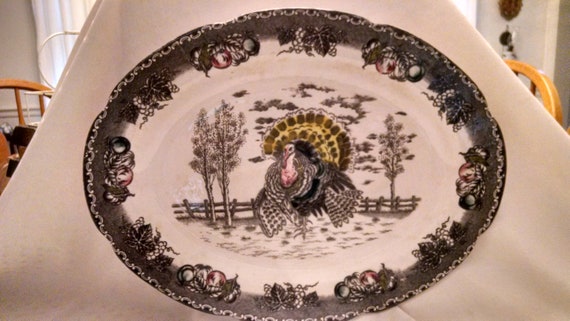 Vintage Large Ironstone Transferware Hand Decorated Turkey Etsy