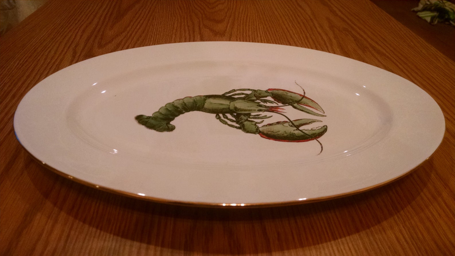 Vintage Oval Platter, Vintage Hand Painted Lobster Platter, Vintage