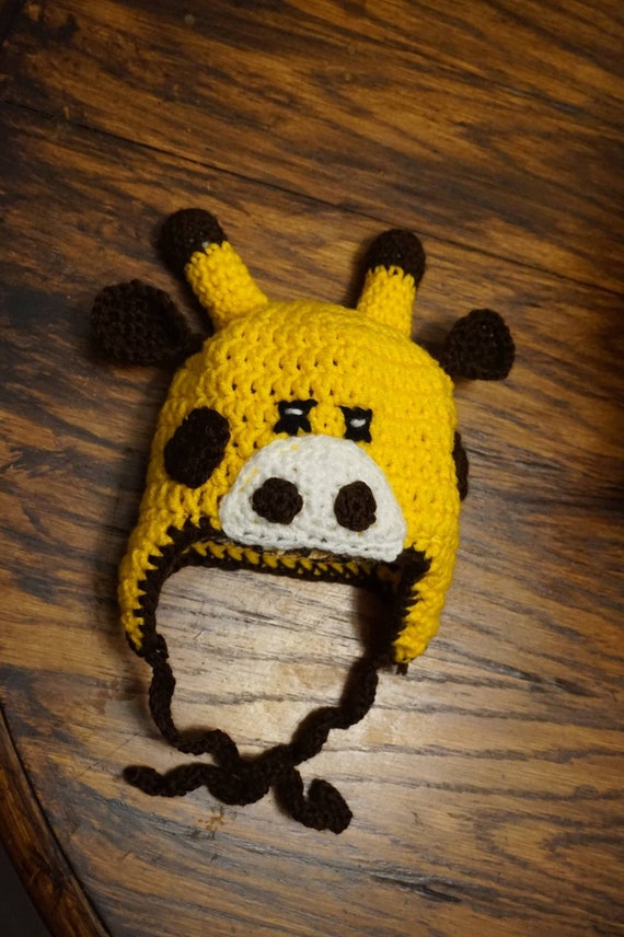 Crochet Giraffe Hat: Satin Lined Animal Beanie, Baby Photo Prop
