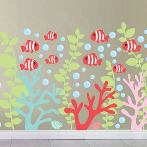 Coral Reef Decals - Coral Wall Decal- Under the Sea Decals - Fish Decals - School of Fish Decals - Clown Fish Decals-4103