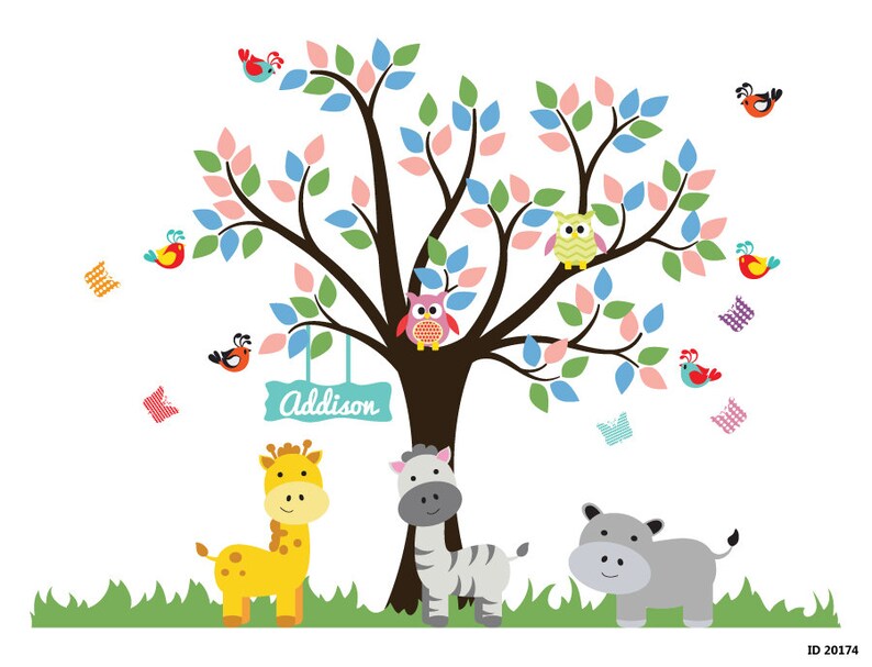 Nursery Tree Decal Jungle Wall Decal Monogram Wall Decal Etsy