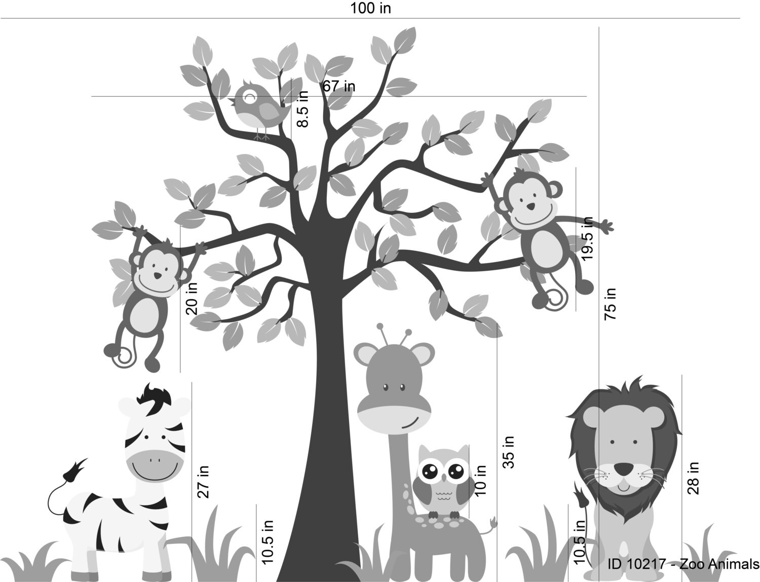 Nursery Jungle Wall Decals Animal Wall Decals Nursery Wall Etsy