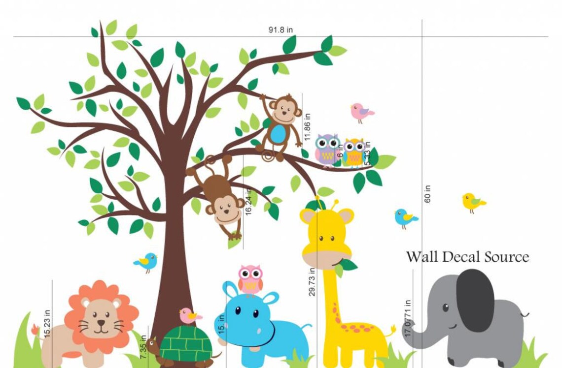 Jungle Tree Wall Decal Nursery Vinyl Wall Decal Kids Vinyl Etsy