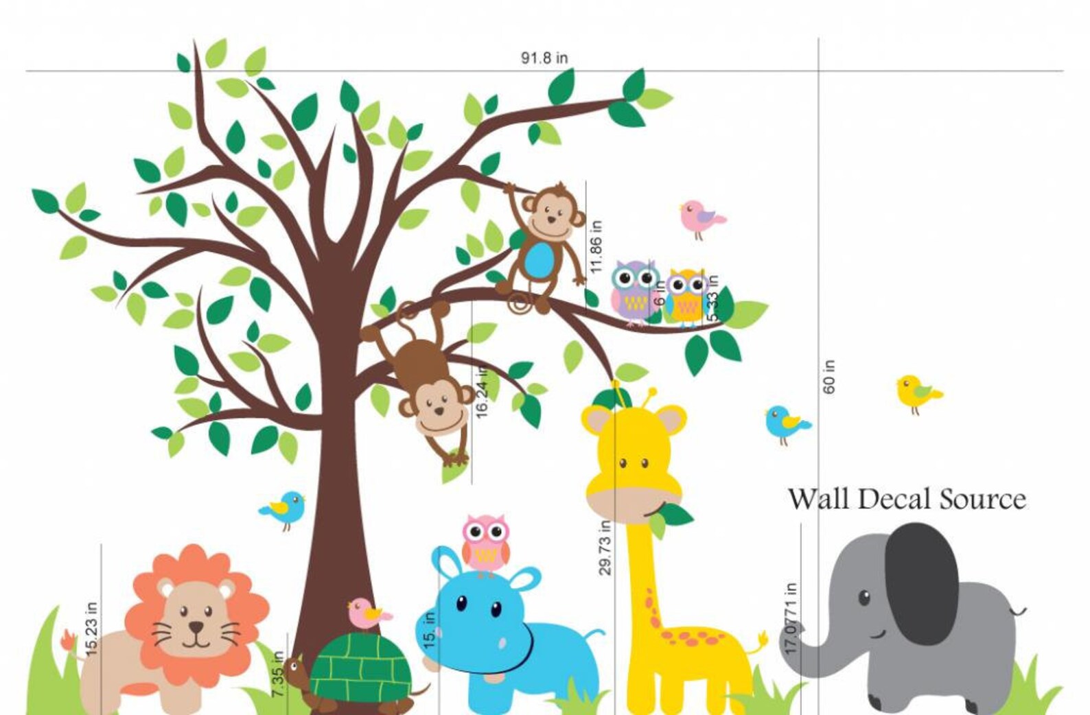 Jungle Tree Wall Decal Nursery Vinyl Wall Decal Kids Vinyl Etsy