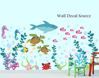 Under The Sea Wall Decals - Fish, Sharks & Seaweed Ocean Theme Kids Room Decor