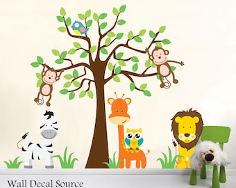 Nursery Jungle Wall Decals, Animal Wall Decals, Nursery Wall Decals, Tree Wall Decal, Jungle Wall Decals, Giraffe Decal, Safari Wall Decal
