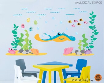 Ocean Wall Sticker - Sting Ray Vinyl Stickers - Sting Ray Decal - Fish Decals - Ocean Decals - Under The Sea Decals - Jellyfish Decals