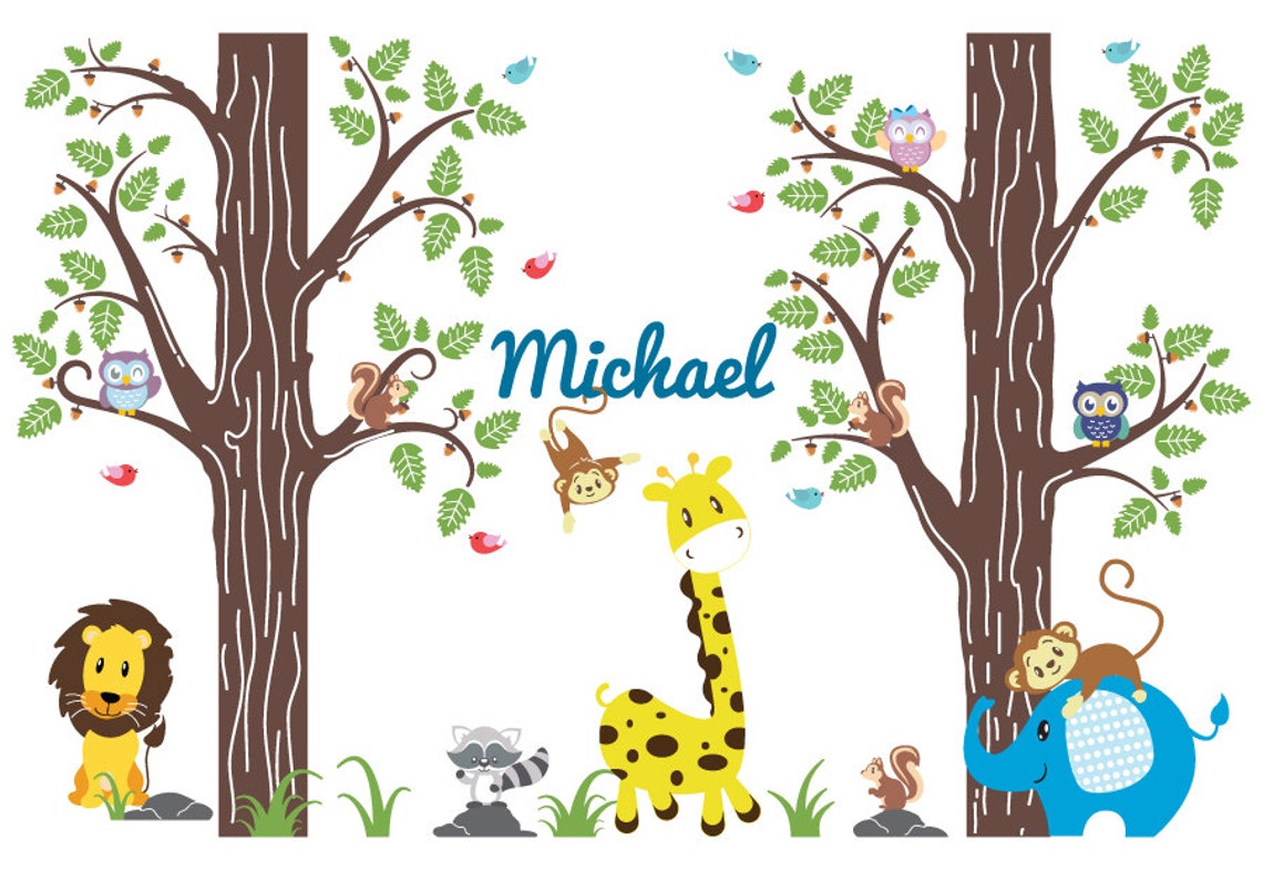 Nursery Wall Decal Animal Wall Decal Monogram Wall Decal Etsy