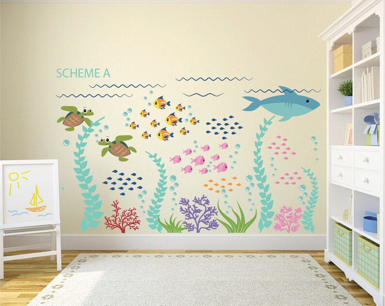 Ocean Decal Ocean Wall Decals Fish Decal Removable Wall Etsy