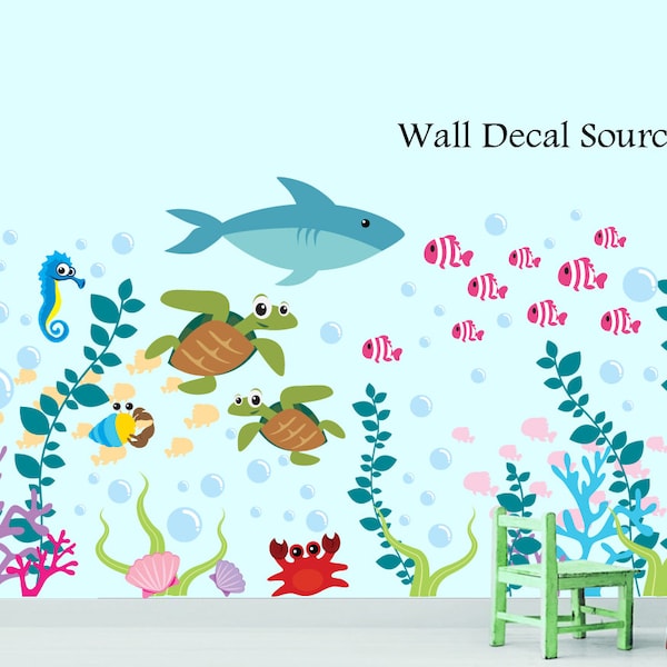 Ocean Wall Decals, Nautical Wall Decals, Shark Wall Decals, Nursery Wall Decal, Under The Sea Wall Decals, Oceanic Wall Decal, Fish Wall