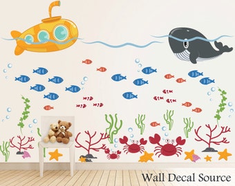 Under The Sea - Submarine Wall Decal - Ocean Decals - Whale Decals - Submarine Decals - Fish Decals - Crab Decals - Under the Sea Decals