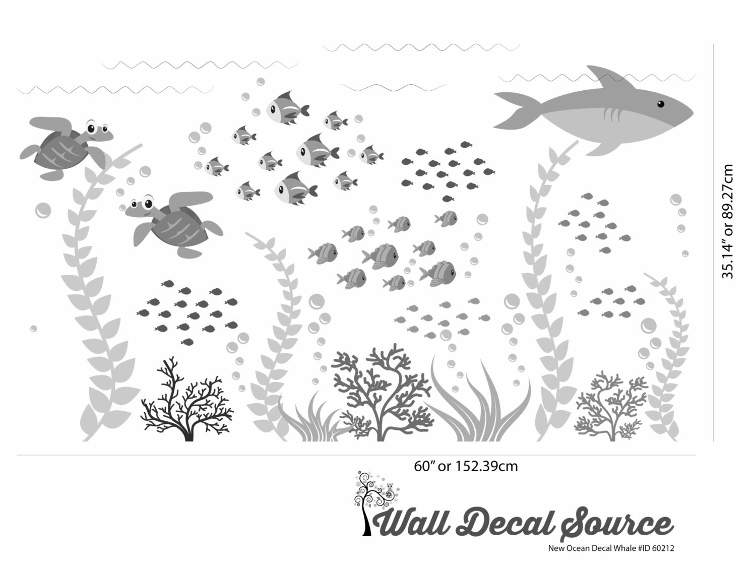 Ocean Decal Ocean Wall Decals Fish Decal Removable Wall Etsy