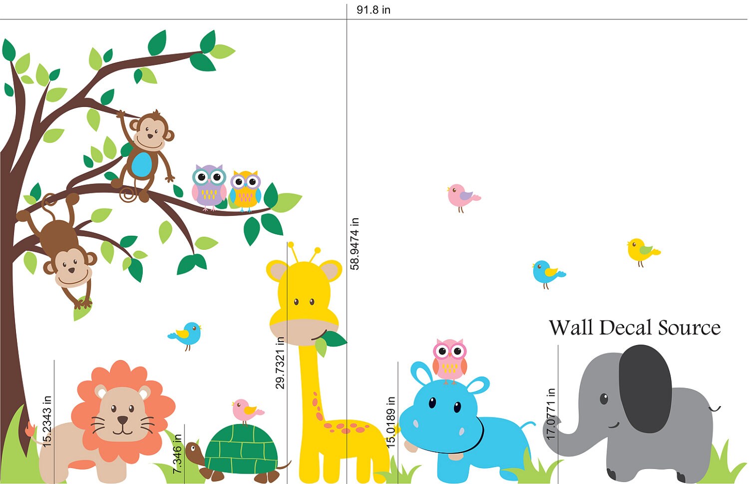 Jungle Tree Wall Decal Nursery Vinyl Wall Decal Kids Wall Etsy