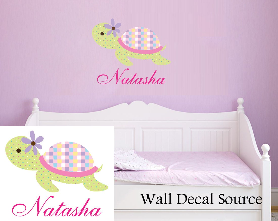Turtle Wall Decal With Name Name Wall Decal Monogram Wall Etsy