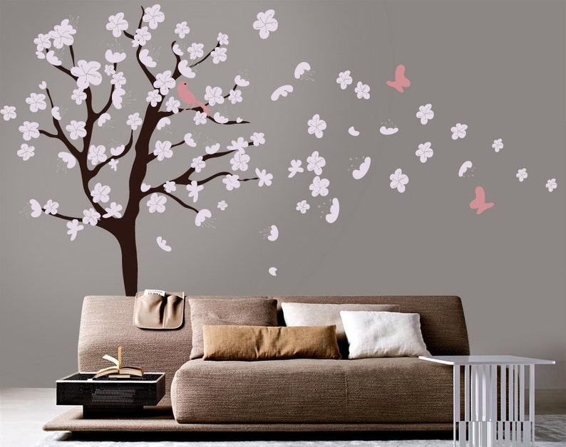 Tree Wall Decal White Cherry Blossom Wall Decal Cherry Etsy