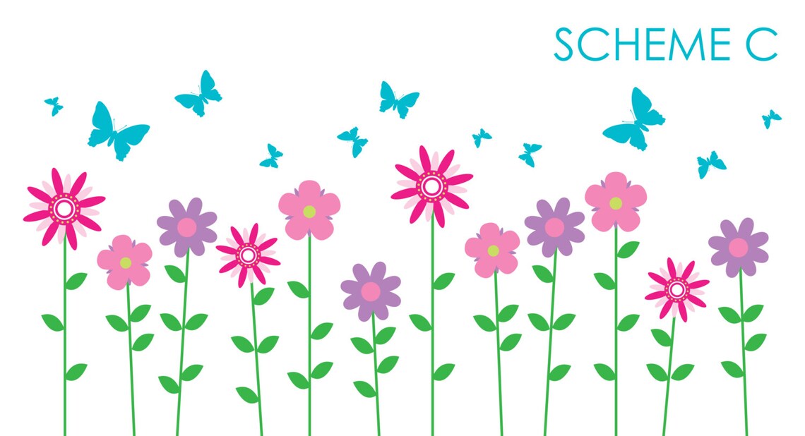 Flower Wall Decals Floral Wall Decor Butterfly Wall Decals Etsy