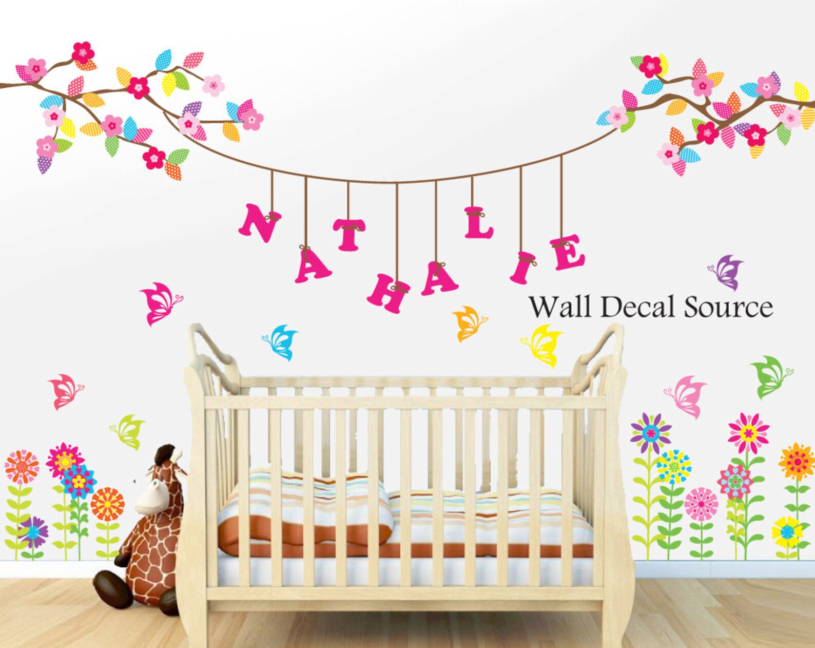 Floral Wall Decal Wall Monogram Decal Hanging Name Wall Etsy