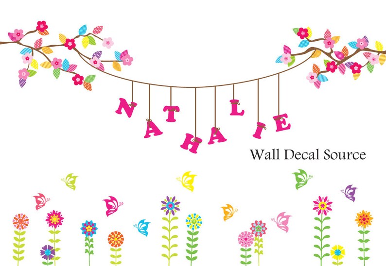 Floral Wall Decal Wall Monogram Decal Hanging Name Wall Etsy