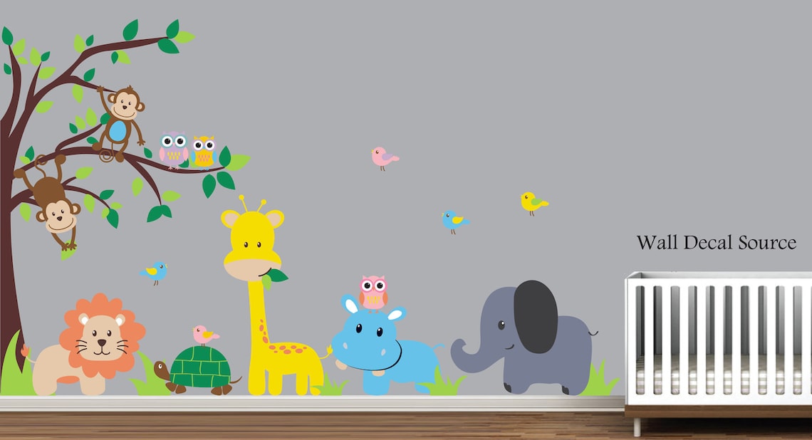 Jungle Tree Wall Decal Nursery Vinyl Wall Decal Kids Wall Etsy