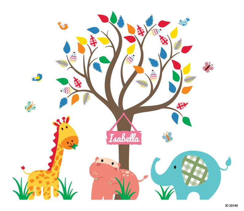 Colorful Animal Decals Nursery Tree Decal Jungle Wall Etsy