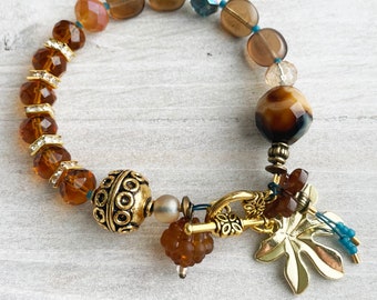 Caramel Café Golden Maple Leaf Bracelet, Gift for Her, Fall Autumn Bracelet