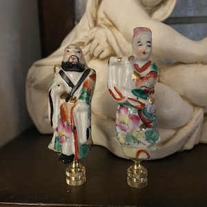Pair Of Famille Rose Porcelain Figural Lamp Finials