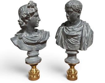 Pair Of Greco-Roman Lamp Finials  Male Figural Decorative Lighting Accessories