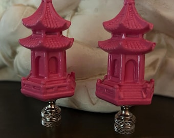 Pair Of Pink Matching Pagoda Lamp Finials Chinoiserie Decorative Lighting Accessories