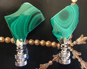 Malachite Lamp Finials Gemstone Decorative Lighting Accessories A Pair