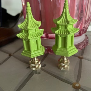 Lime Green Pagoda Chinoiserie Lamp Finials A Pair