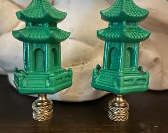 Pair Of Green Matching Pagoda Lamp Finials Chinoiserie Decorative Lighting Accessories