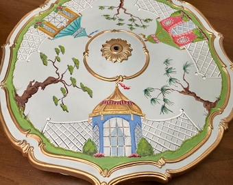 Chinoiserie Ceiling Medallion Pagoda Folly Motif Hand Painted Chandelier And Pendant Light Accessory 3-5 Days To Ship****
