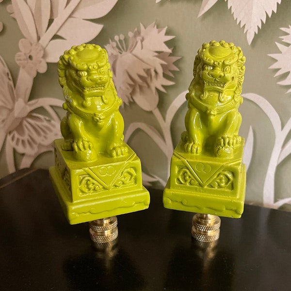 Pair Of Lime Green Foo Dog Lamp Finials