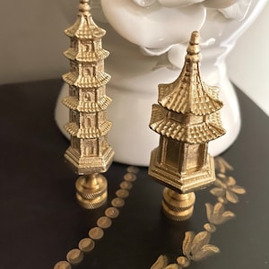 Chinoiserie Pagoda Lamp Finials Asian Decor Lighting Accessories-A Pair Golden Color
