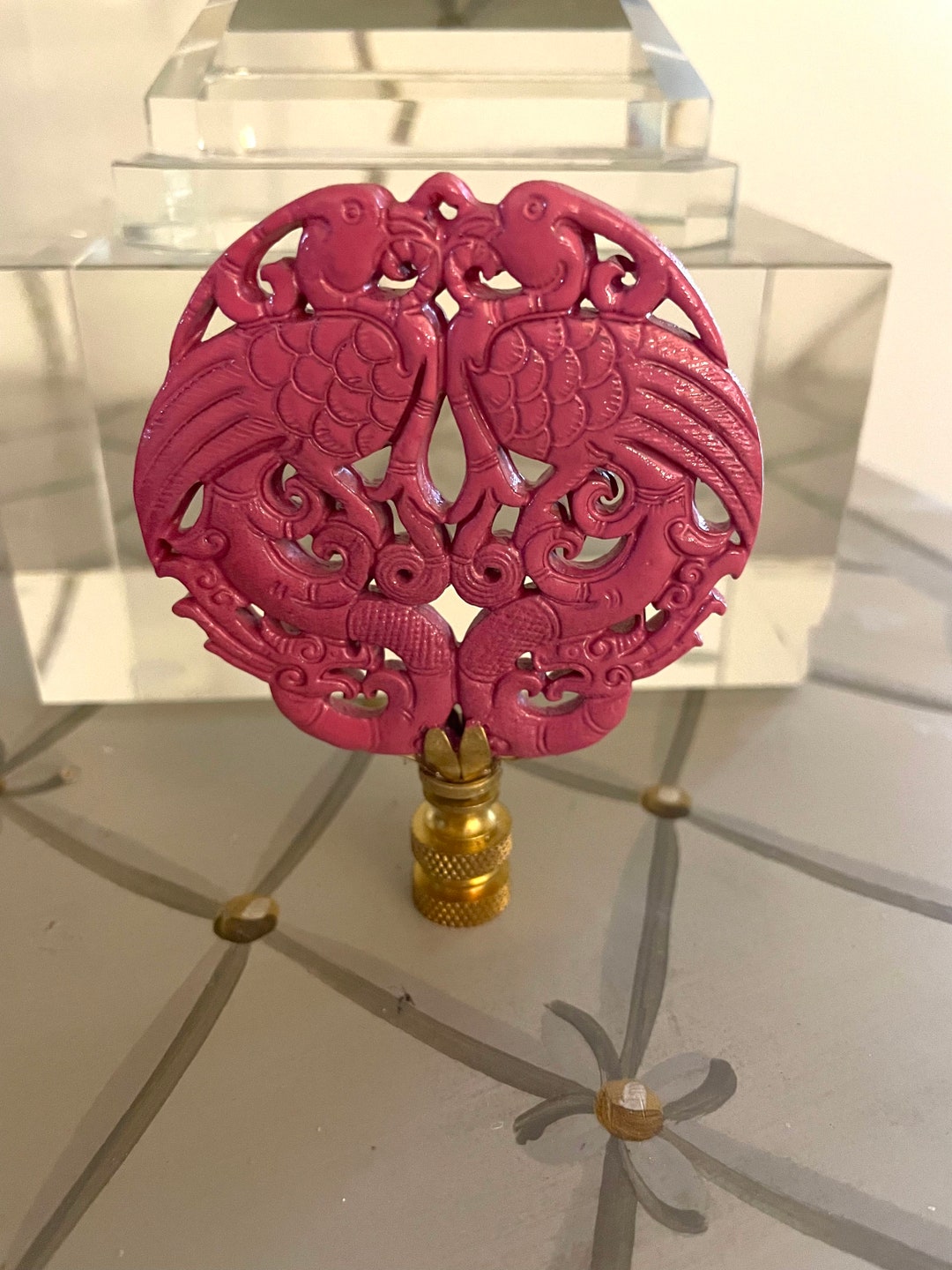 Pink Chinoiserie Lamp Finial Asian Decorative Lighting Etsy