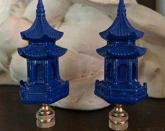 Pair Of Royal Blue Matching Pagoda Lamp Finials Chinoiserie Decorative Lighting Accessories