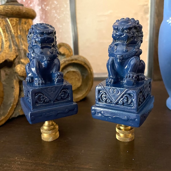 Foo Dog Chinoiserie Lamp Finials Asian Decorative Lighting Accessories -A Pair