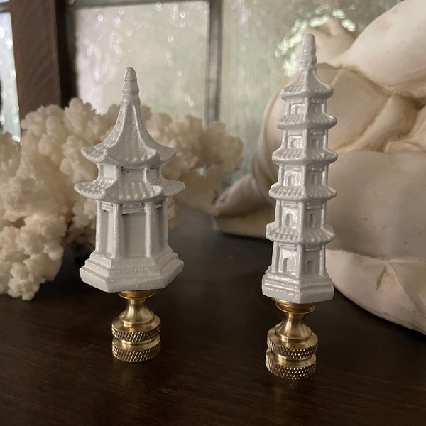 Pair Of White Pagoda Chinoiserie Lamp Finials Decorative Lighting Accessories