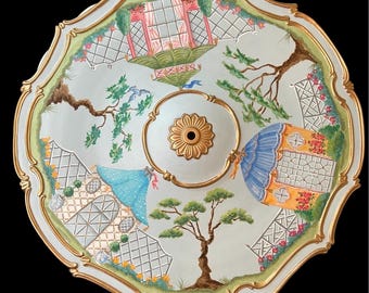 Chinoiserie Pagoda Ceiling Medallion For Chandeliers And Pendant Lights Hand Painted By Linda Radakovich